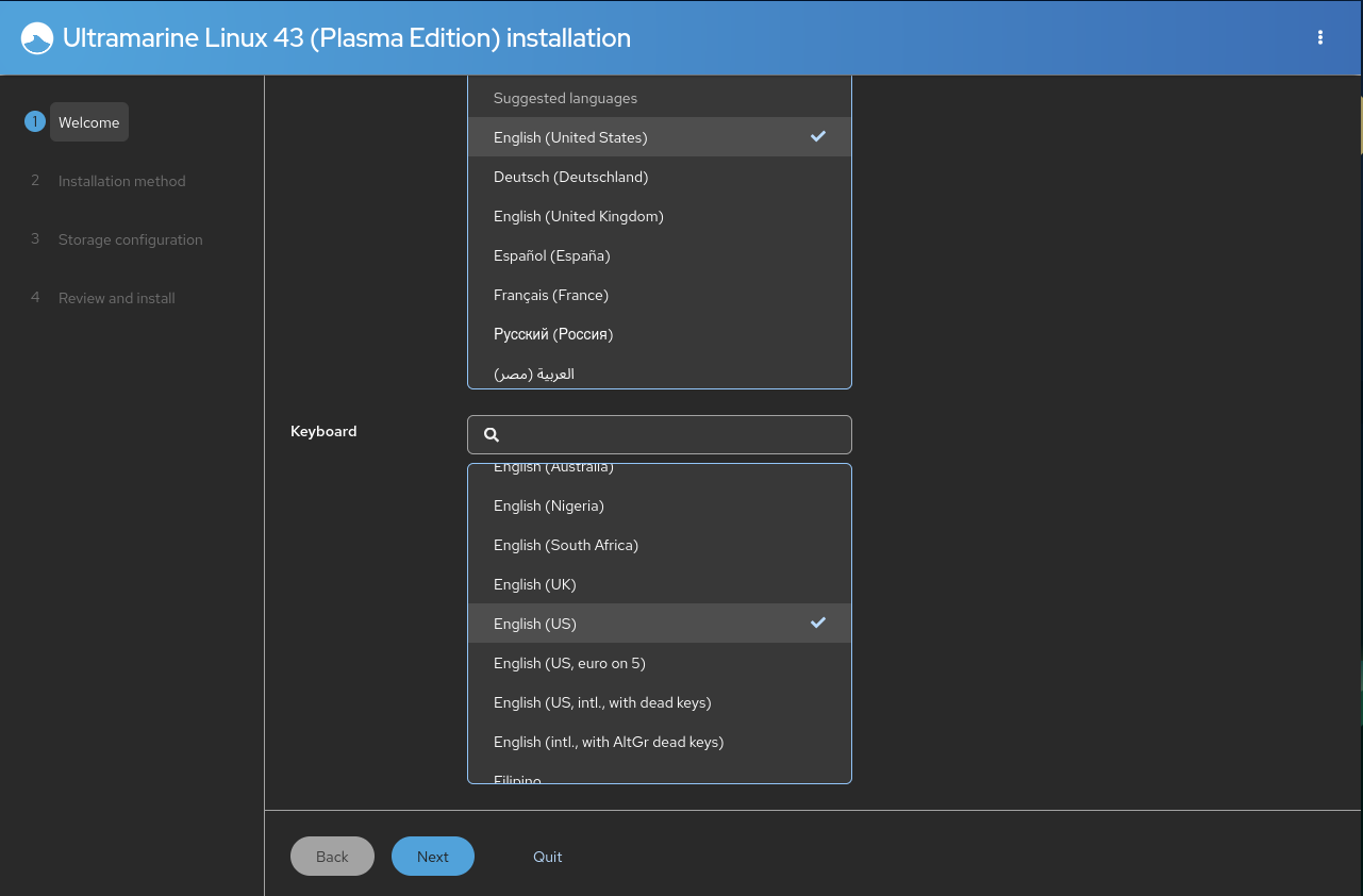 The Language Selection Screen